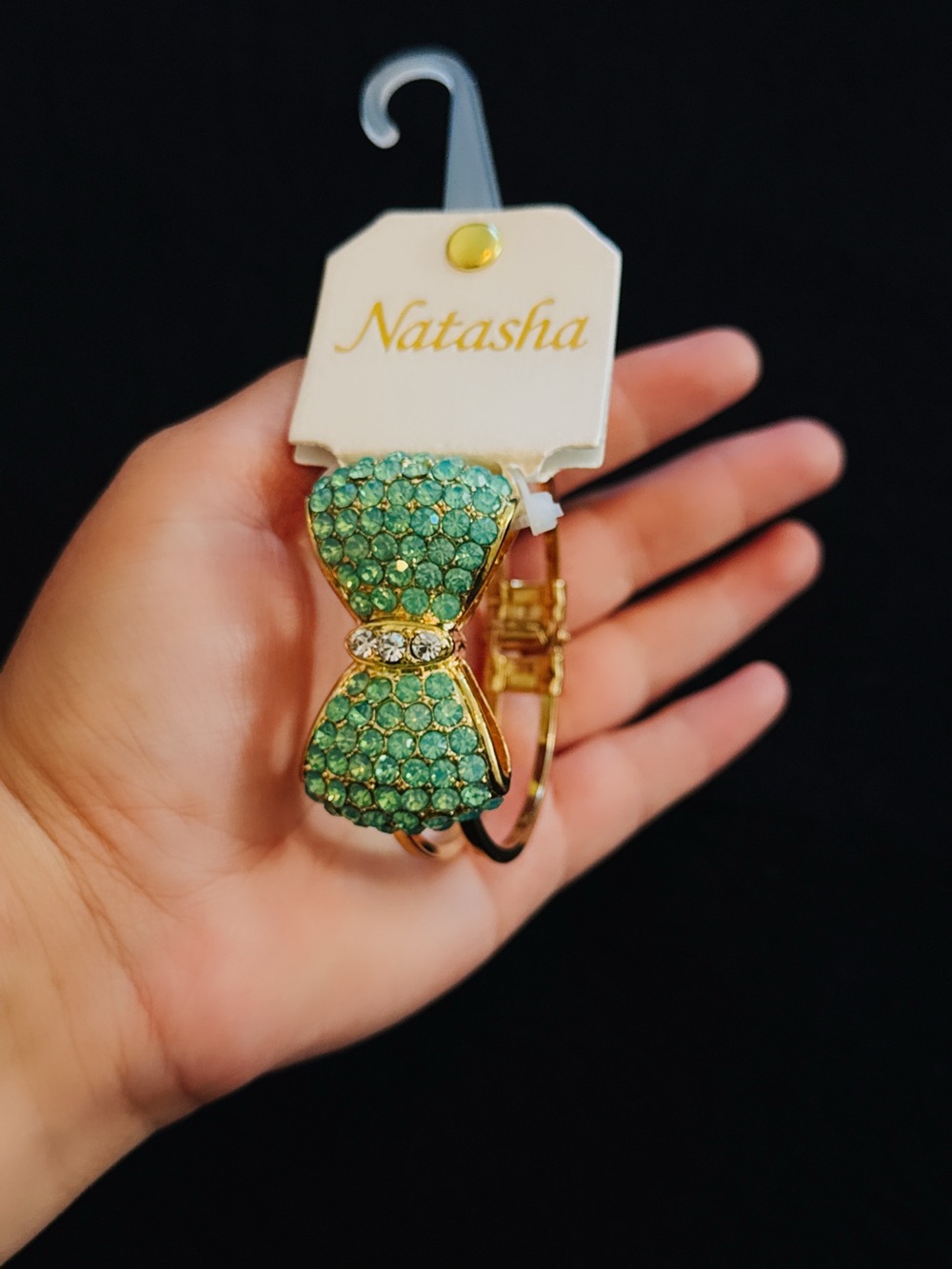 Natasha Couture Gold-tone Bracelet with Green Crystal Bow